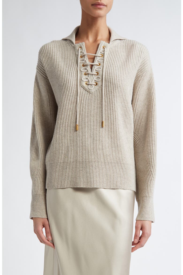 Eccelso Lace-Up Wool & Cashmere Sweater, Main, color, SAND