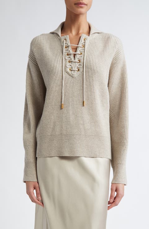 Eccelso Lace-Up Wool & Cashmere Sweater