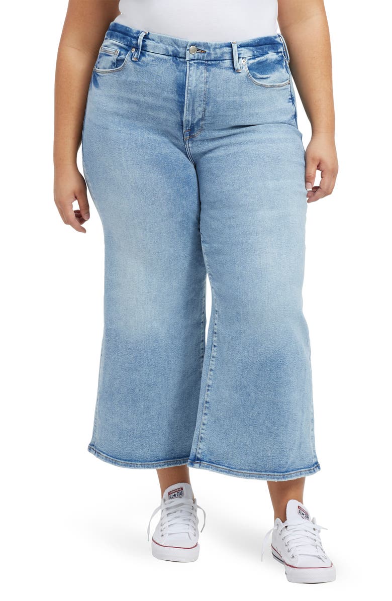 Good American Good Waist High Waist Crop Palazzo Jeans, Main, color, 