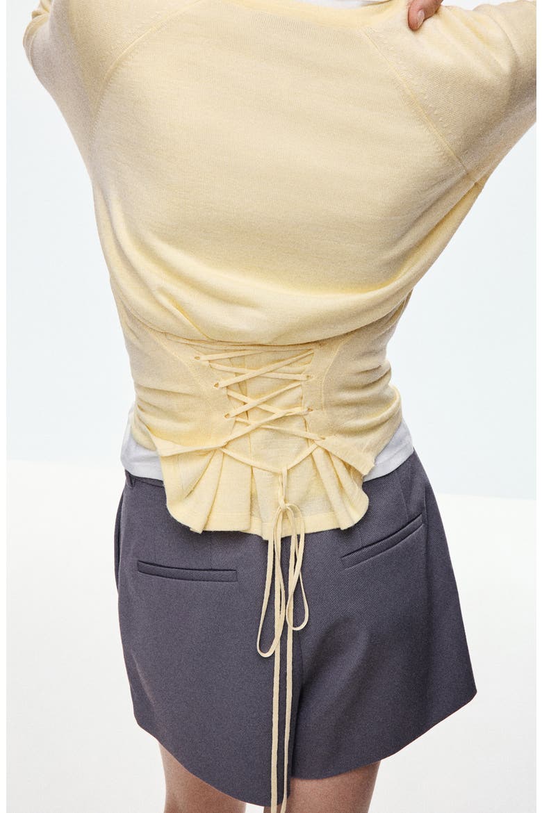 Tie Back Detail Crewneck Sweater, Alternate, color, PASTEL YELLOW