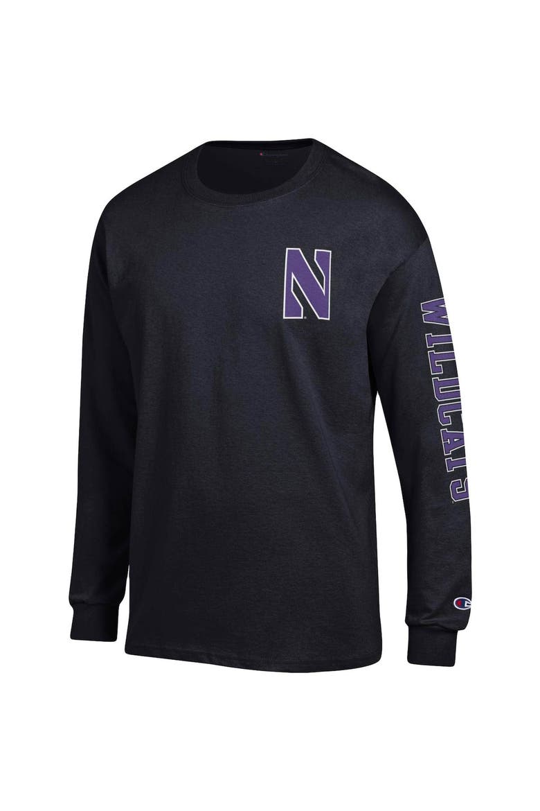 Men's Champion Black Northwestern Wildcats Team Stack Long Sleeve T-Shirt, Alternate, color, Black