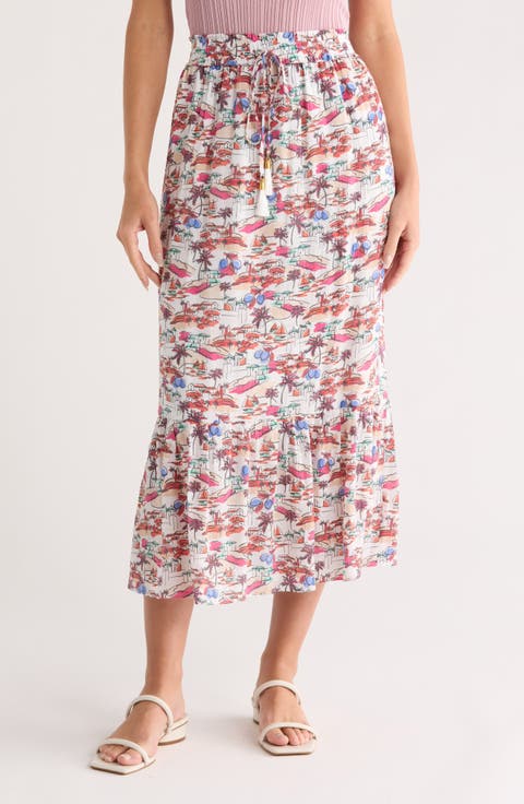 Printed Flounce Midi Skirt