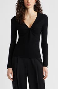 Nordstrom Twist Front Detail Merino Wool Blend Sweater