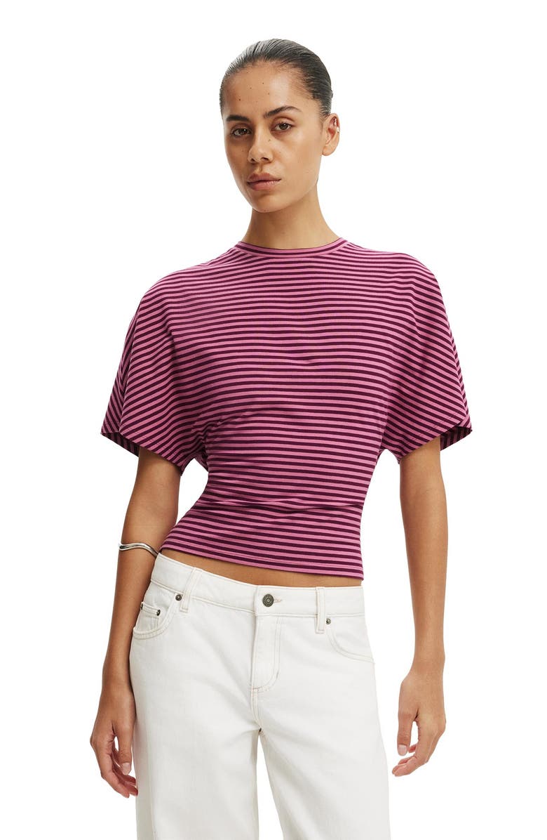 Cotton On Women's Blair Batwing Short Sleeve Tee, Main, color, Madi Stripe Blackberry Belle