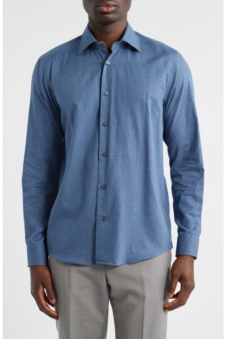 Leonard Cotton Button-Up Shirt, Main, color, BLUE