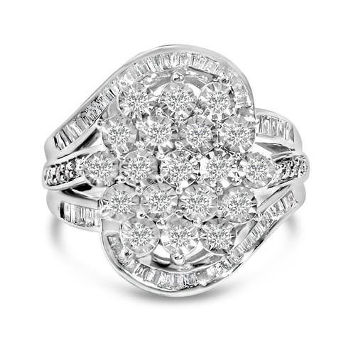 Sterling Silver 1.0 Cttw Diamond Swirl Cluster Cocktail Ring