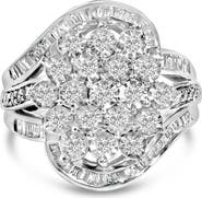 Haus of Brilliance Sterling Silver 1.0 Cttw Diamond Swirl Cluster Cocktail Ring