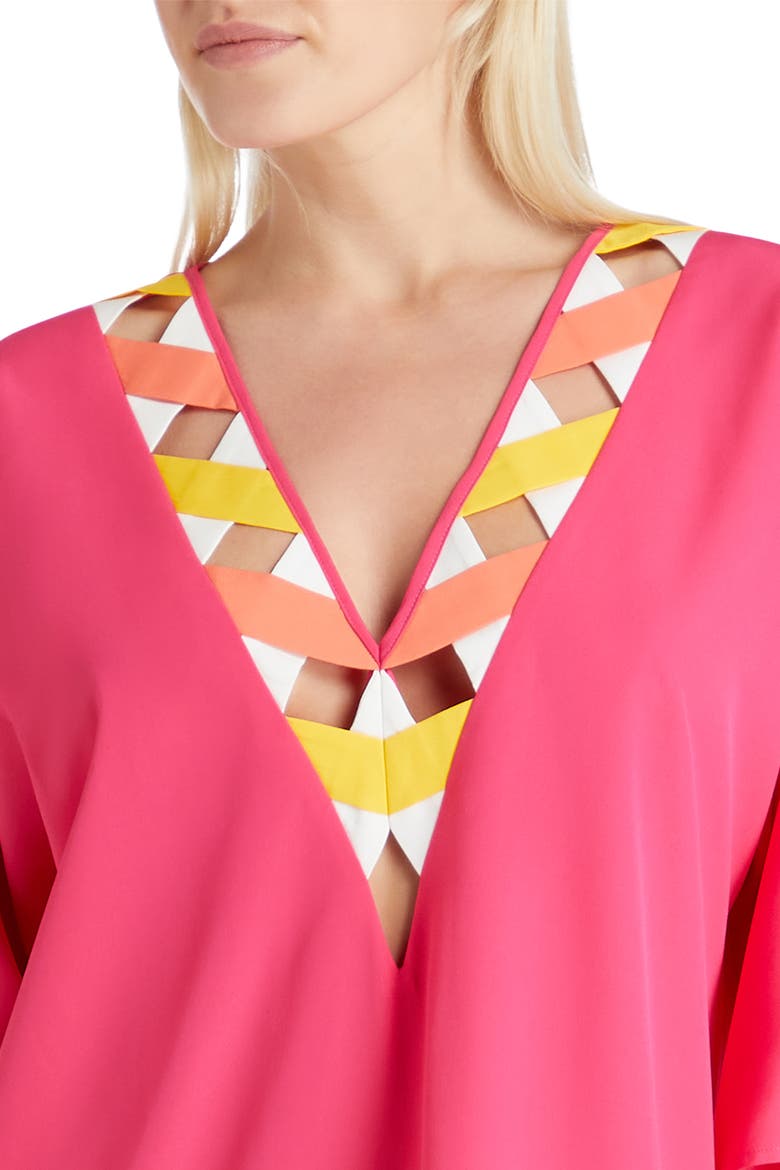Mallorca Cross Bandage Cover-up Tunic Dress, Alternate, color, Fuscia