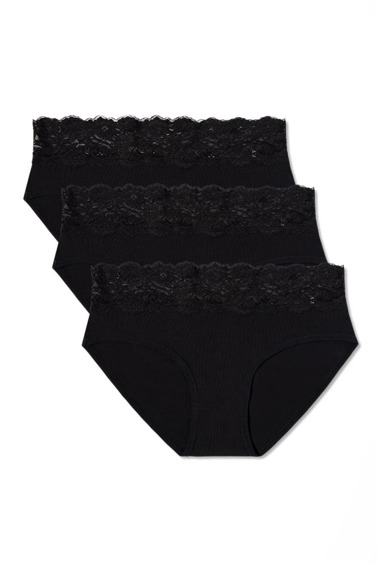 Lace Waist Brief 3-Pack Made With Organic Cotton, Alternate, color, Black