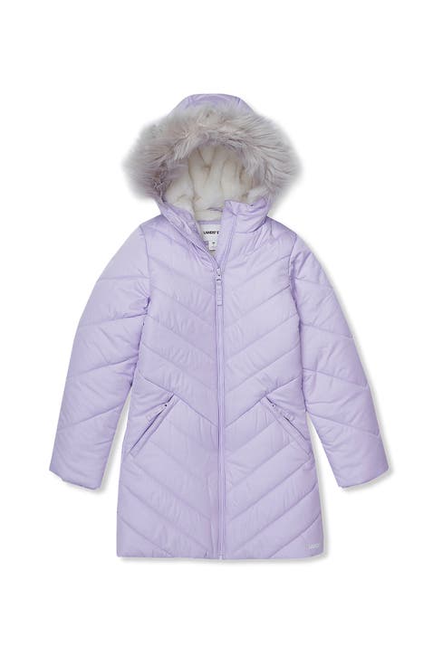 Girls Water Resistant Velour Parka