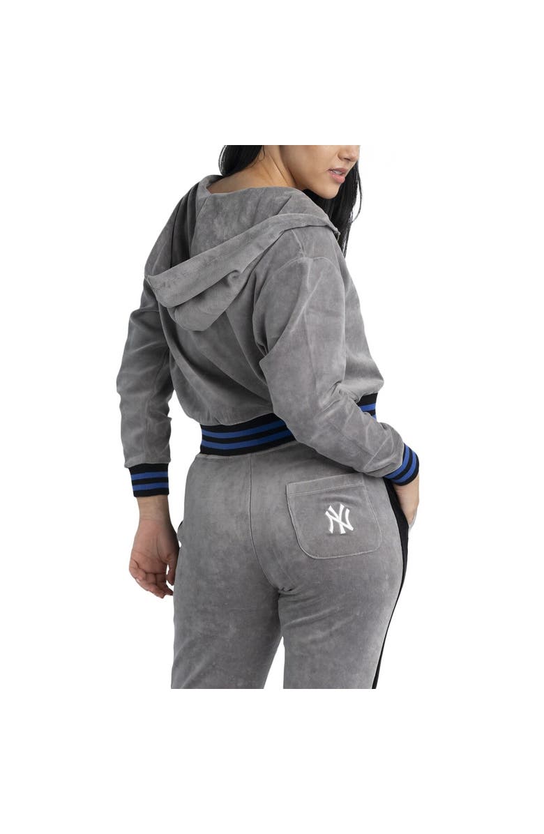 LUSSO Women's Lusso Gray New York Yankees Niko-Neve-Nic Sweatpants, Cropped Full-Zip Hoodie & Bra Set, Alternate, color, Gray