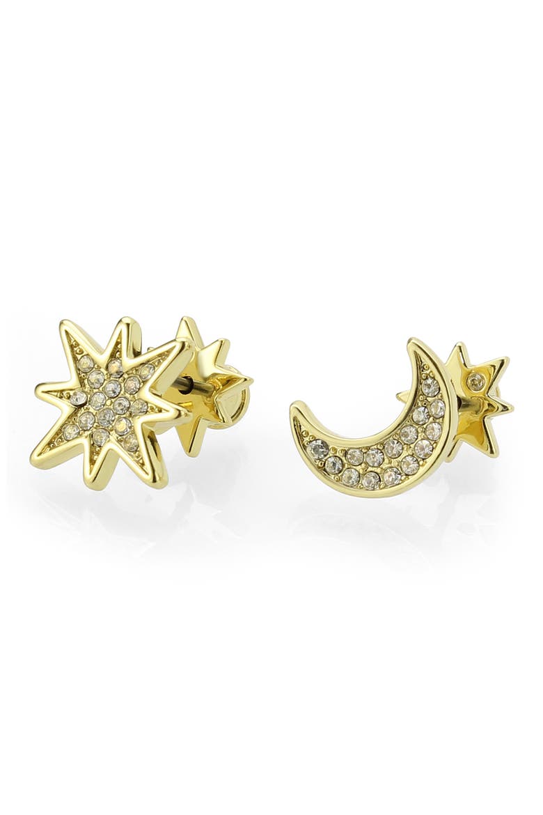 Moon and Star CZ Pavé Stud Earrings, Alternate, color, GOLD