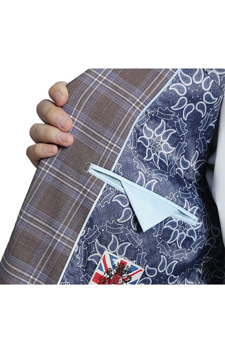 English Laundry Brown Plaid Two Button Notch Lapel Slim Fit Vest Suit, Alternate, color, 