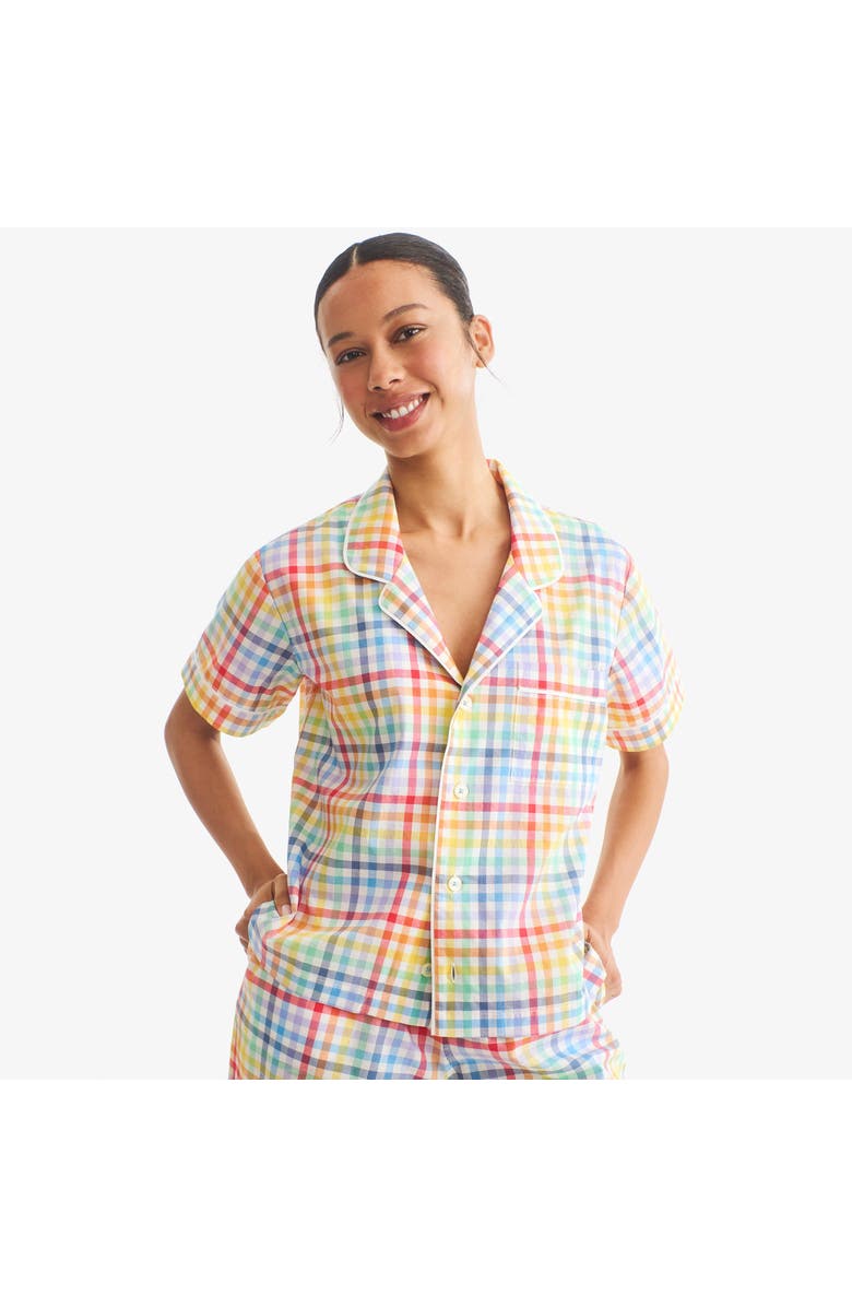 Primary Women's Fit Pj Top In Rainbow Plaid, Alternate, color, Ivory Rainbow Plaid