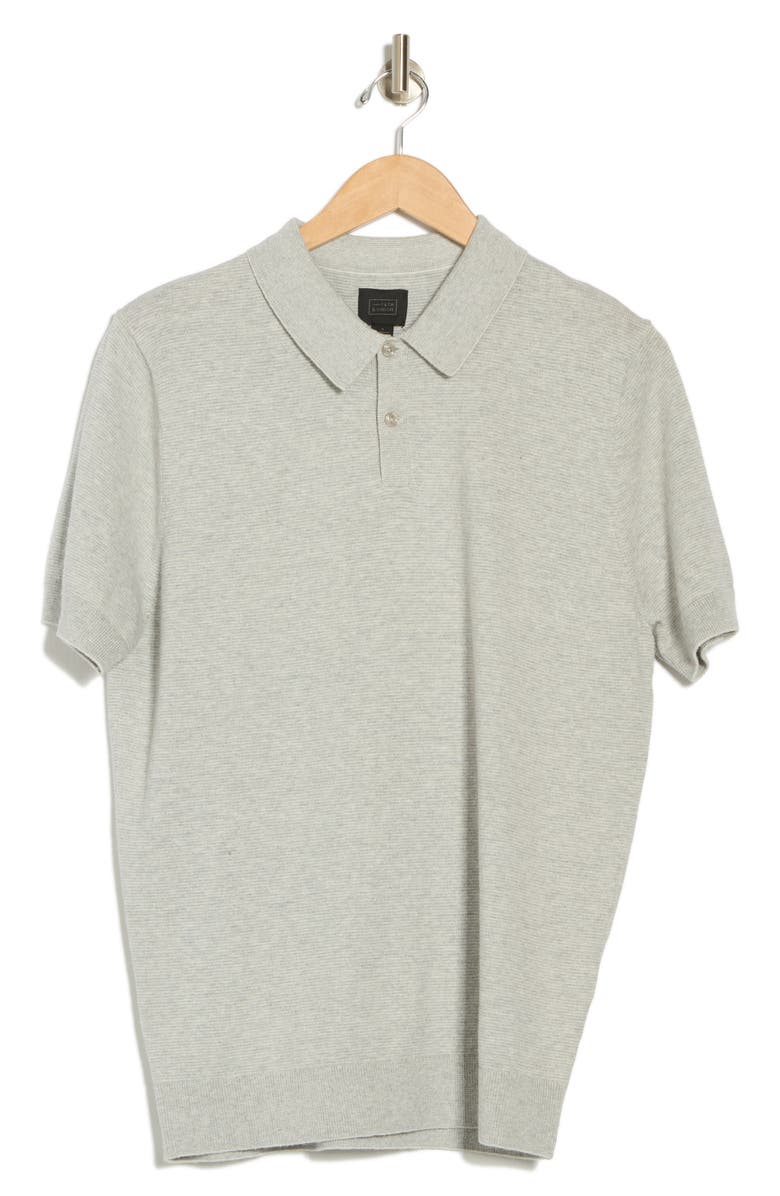 14th & Union Organic Cotton & Cashmere Blend Sweater Polo, Alternate, color, Grey Fog Heather Feeder Stripe