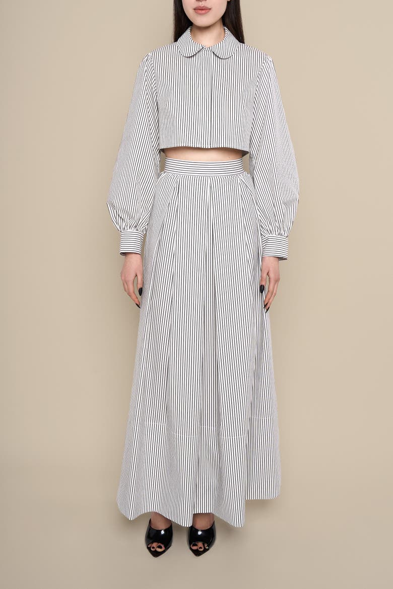 Thomasin Striped Cotton Poplin Maxi Skirt, Alternate, color, Black-white
