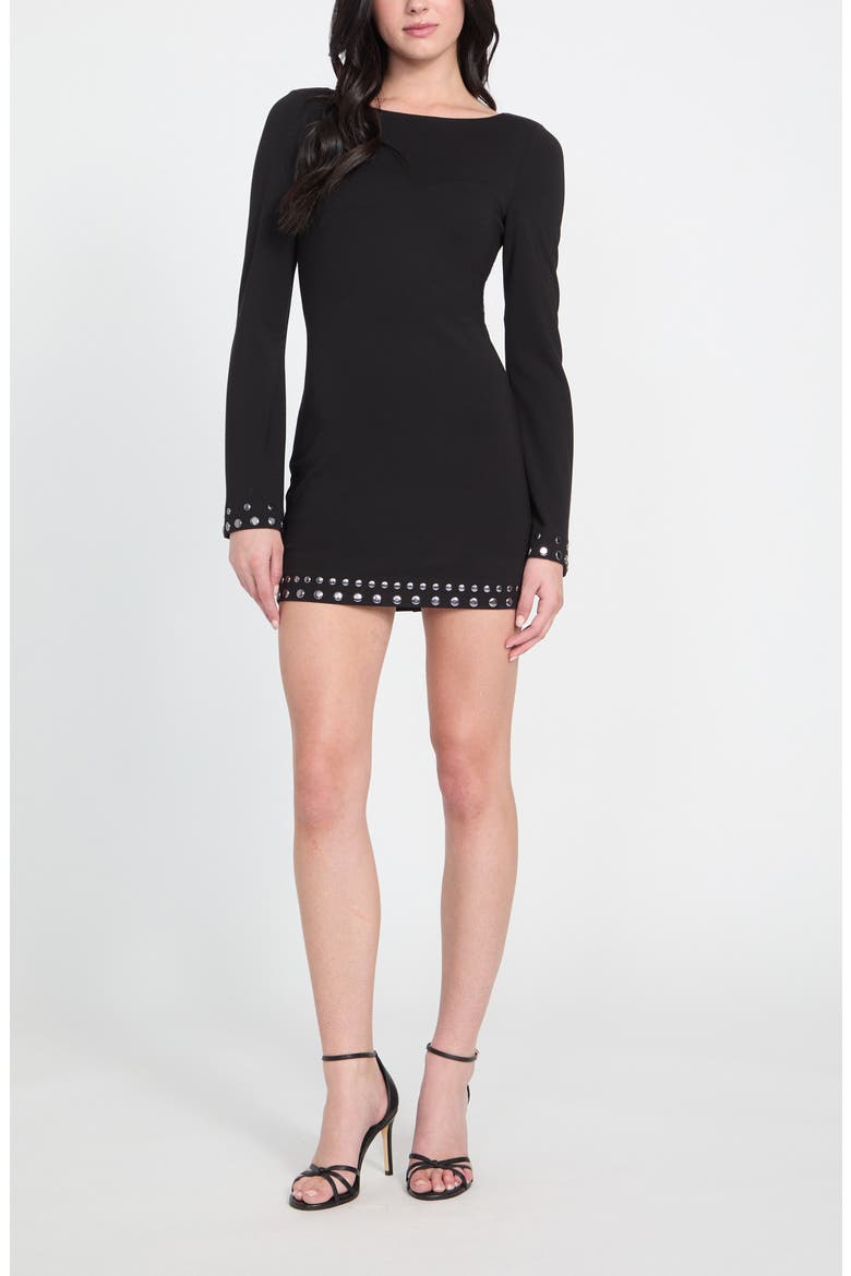 Kindra Stud Long Sleeve Minidress, Alternate, color, BLACK-BLACK