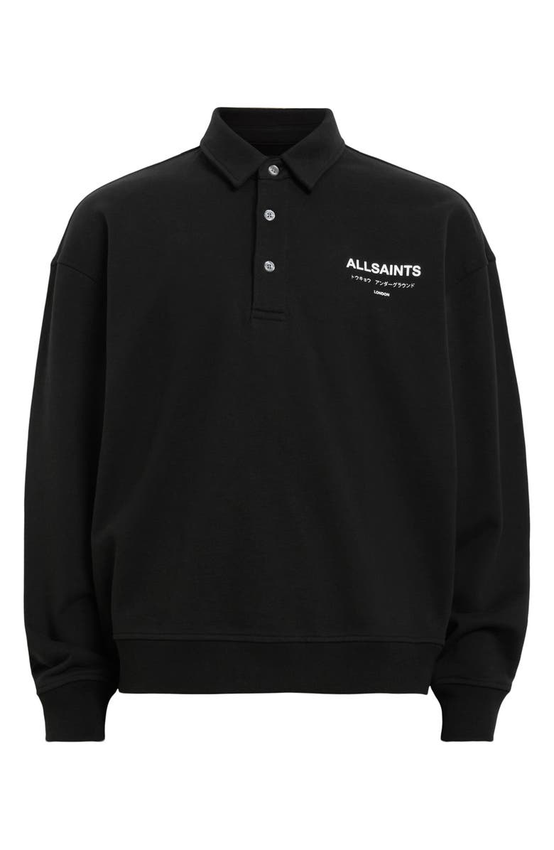 AllSaints Underground Relaxed Fit Organic Cotton Polo Sweatshirt, Alternate, color, Jet Black