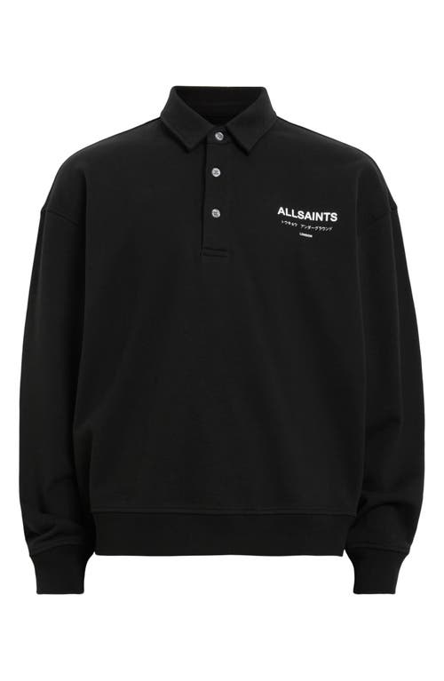 Allsaints Mens Black Underground Logo-print Relaxed-fit Polo Sweatshirt In Jet Black