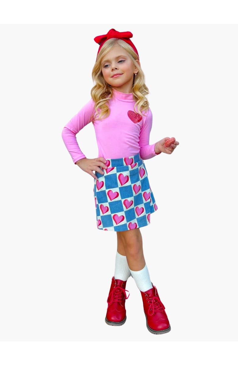Mia Belle Girls Little Miss Heartthrob Chambray Skort Set, Main, color, Pink