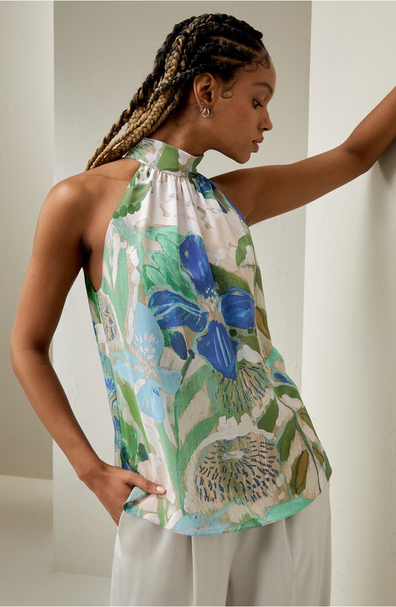 Lilysilk Praslin Mock Neck Silk Top, Alternate, color, Oil Painting Floral Pattern