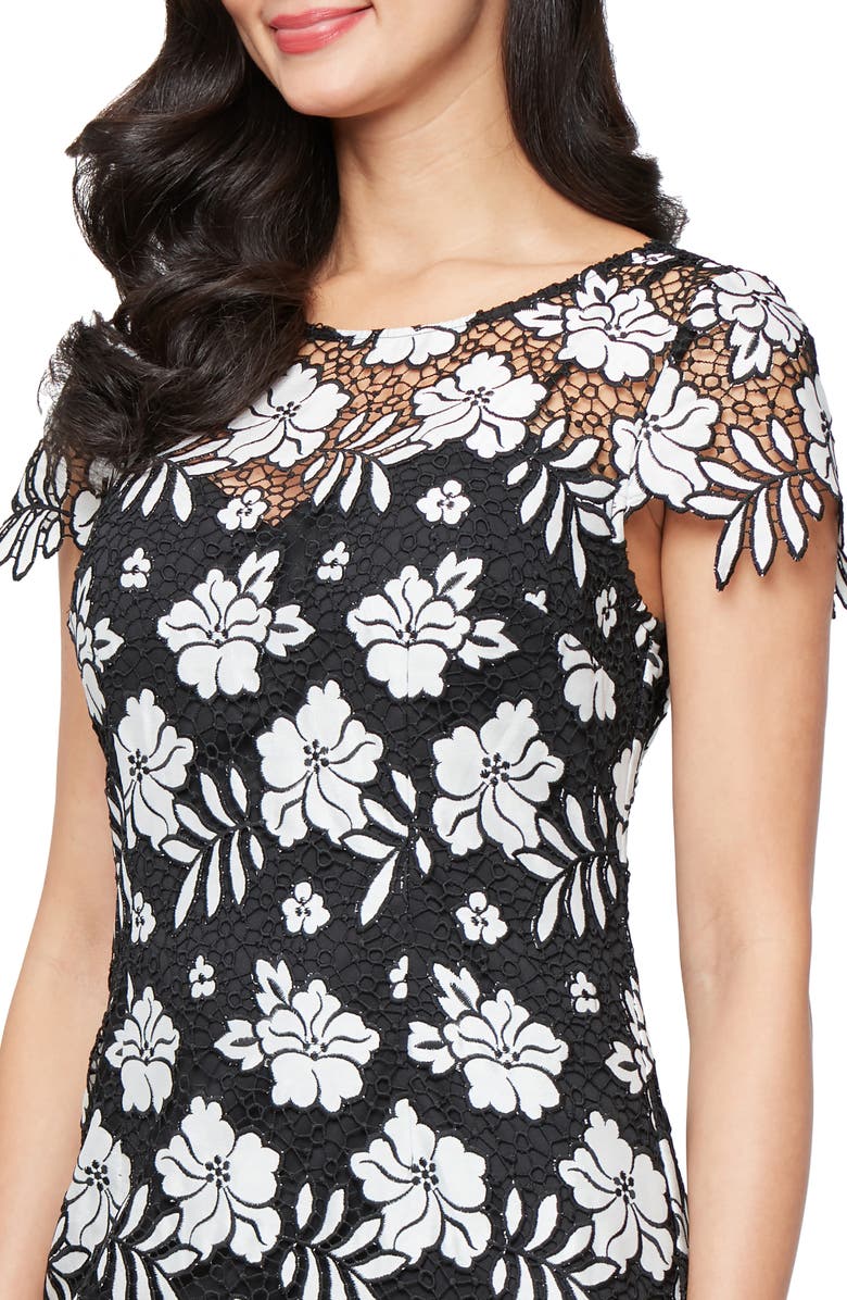 Alex Evenings Embroidered Lace Cocktail Dress, Alternate, color, Black White