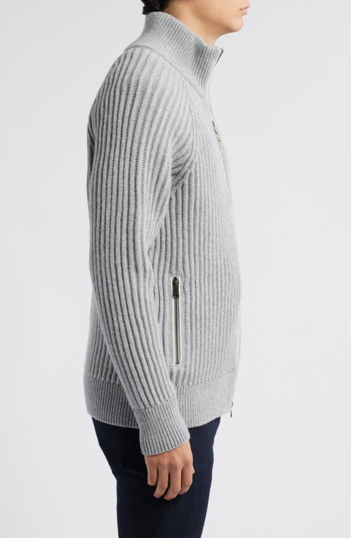 Hugo Boss Boss Camel Erbo Virgin Wool & Cashmere Rib Zip Cardigan In Open Grey
