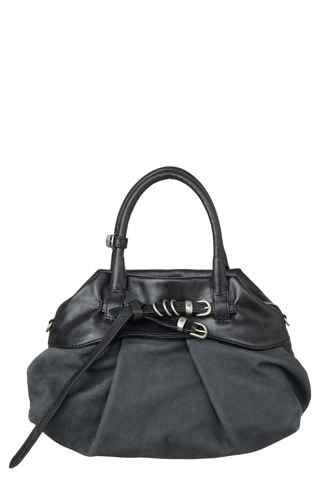 Soft Grandma Layered Mini Leather Bag, Main, color, BLACK PULLUP DARK OLIVE SUEDE