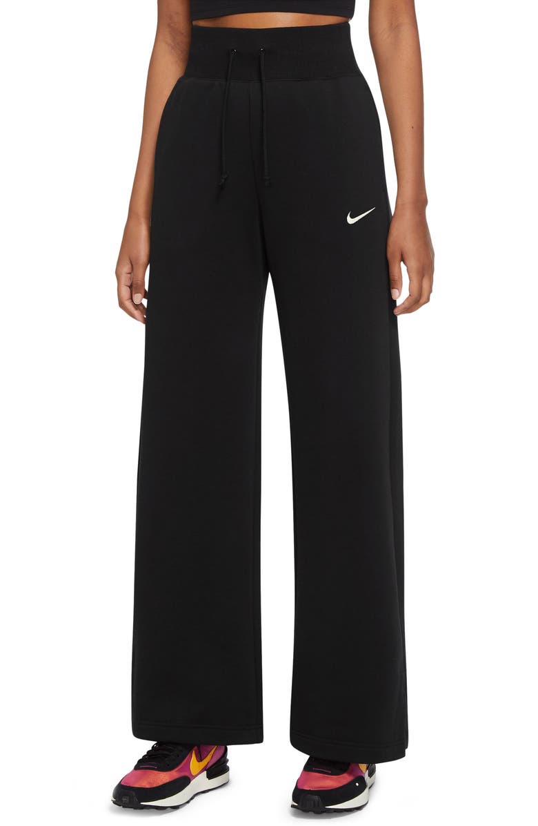 Nike Sportswear Phoenix High Waist Wide Leg Sweatpants, Main, color, Black/ Sail