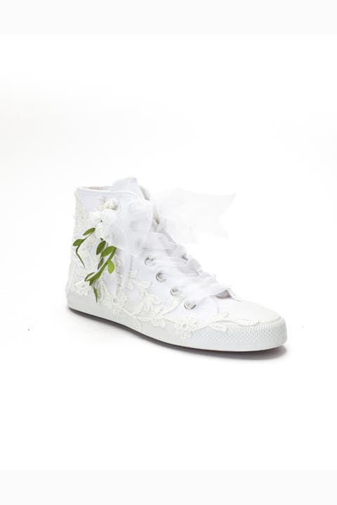 Sylvara Floral Lace Ribbon Bridal High Top Sneaker
