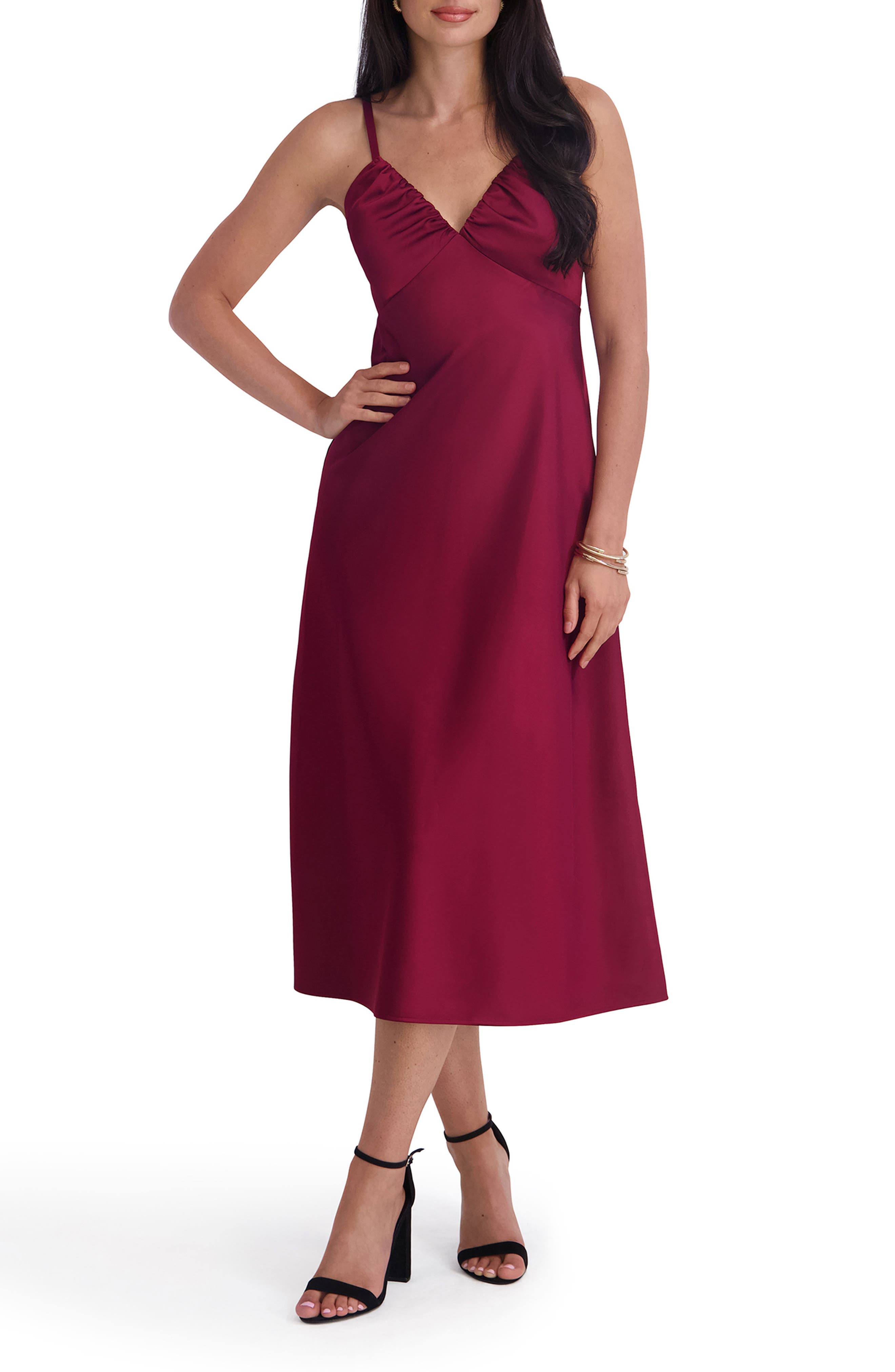 Siena Matte Satin Midi Dress In Red