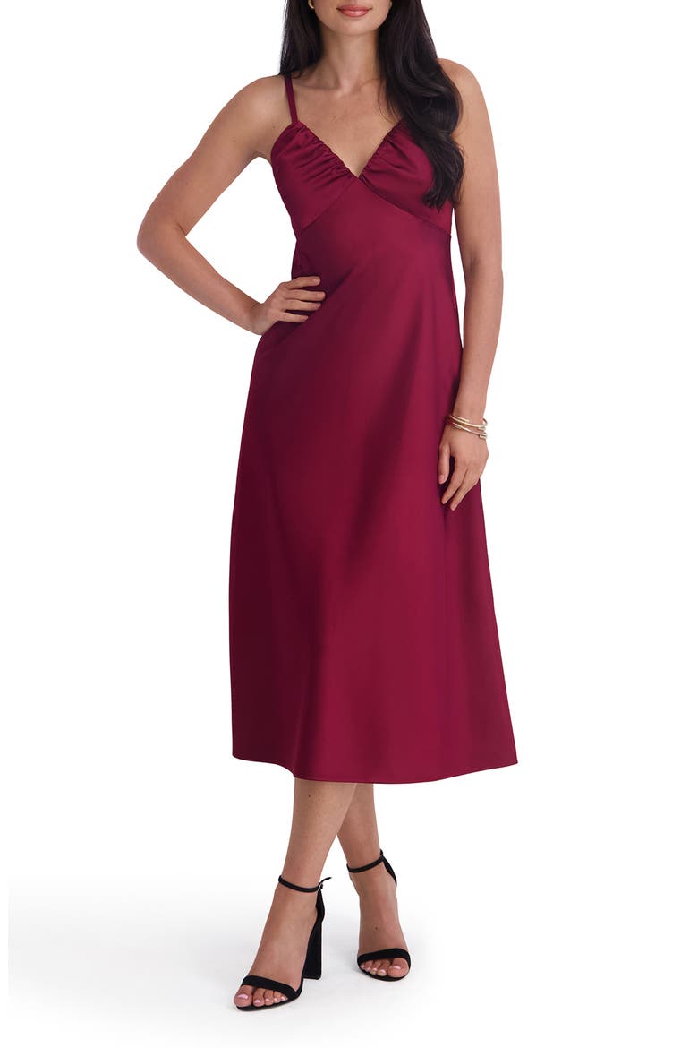 Matte Satin Midi Dress, Main, color, RED