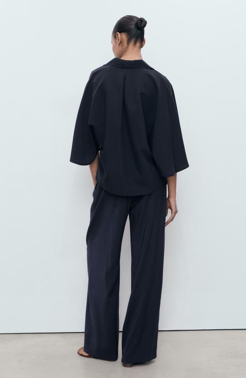 Mango Pleated Straight Leg Ankle Pants In Blue