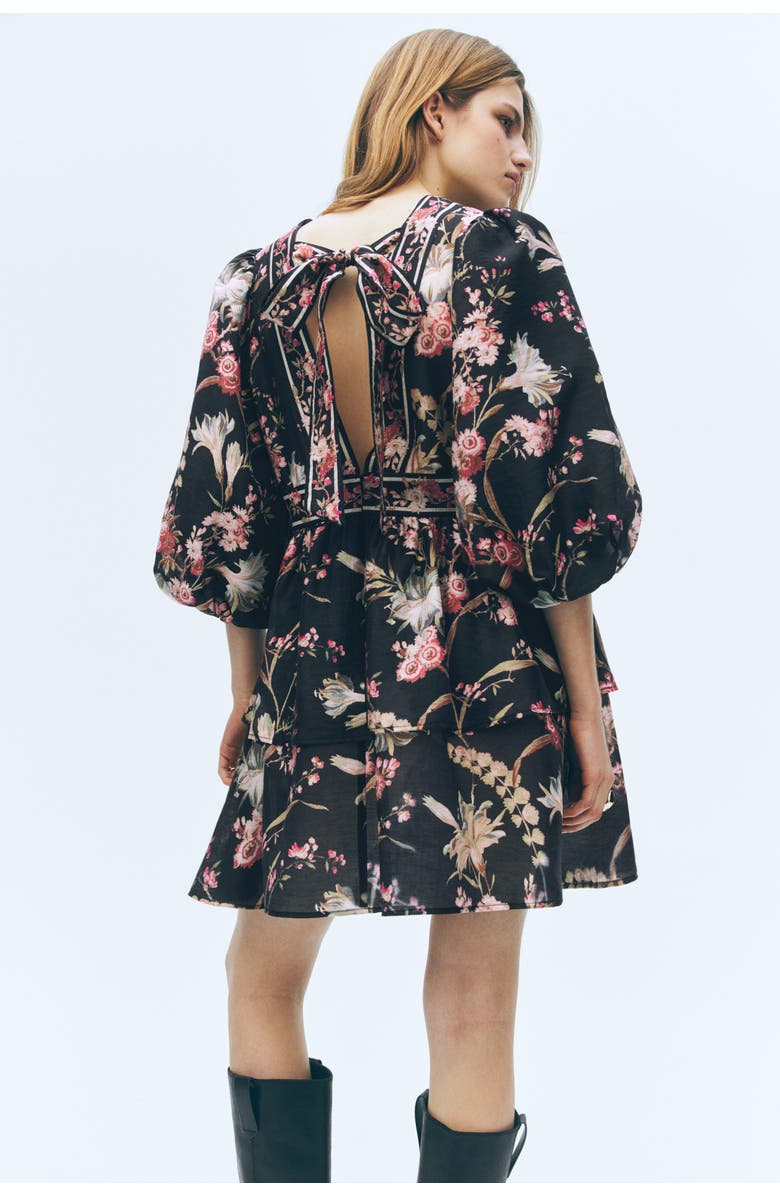 H&M Linen-blend dress, Alternate, color, Black/Floral