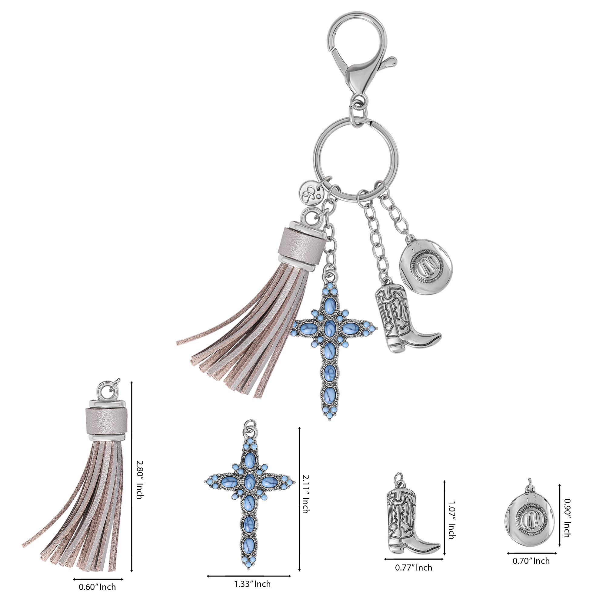 Jessica Simpson Western Cross & Tassel Charm Keychain, Alternate, color, Silver/Turquoise