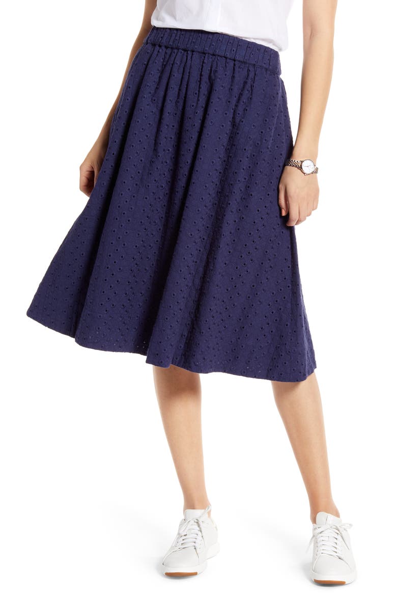 Eyelet Midi Skirt, Main, color, NAVY PEACOAT