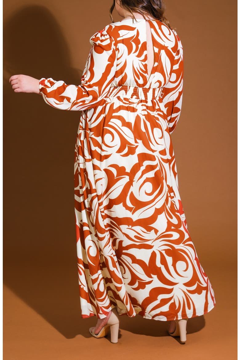 Printed Long Sleeve Maxi Dress, Alternate, color, IVORY BROWN