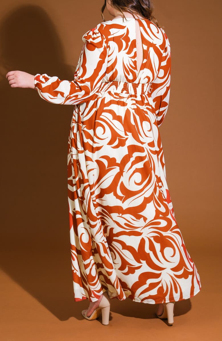 FLYING TOMATO Printed Long Sleeve Maxi Dress, Alternate, color, Ivory Brown