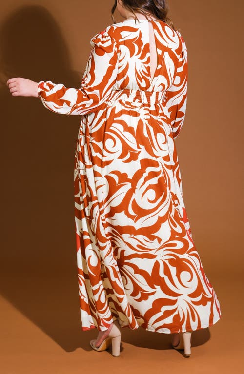 Flying Tomato Printed Long Sleeve Maxi Dress In Brown