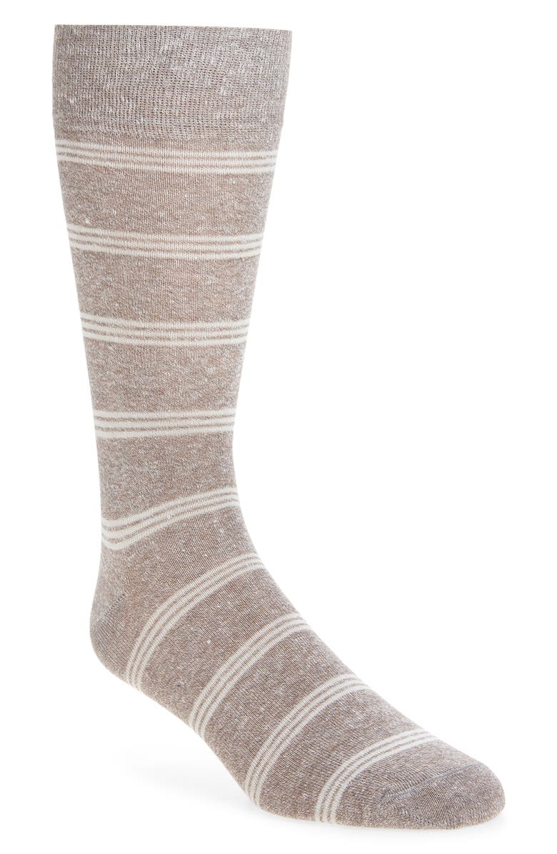 Nordstrom Stripe Linen & Cotton Blend Dress Socks, Main, color, Taupe