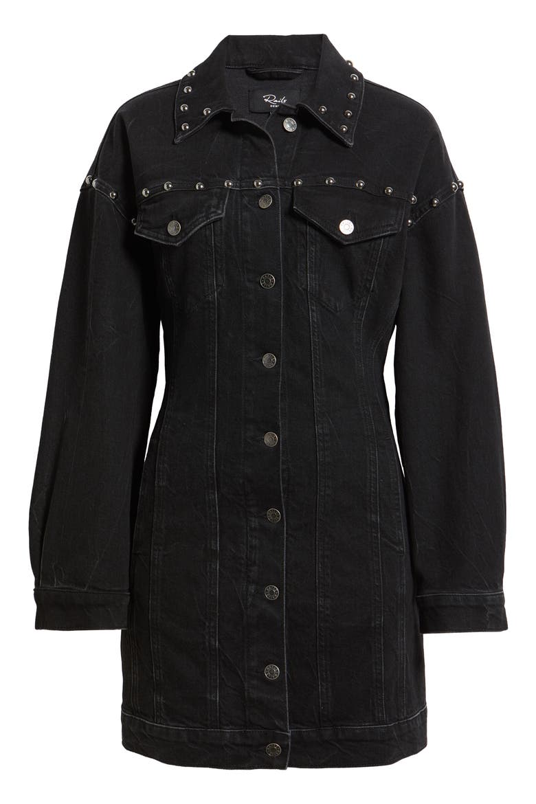 Ladera Studded Long Sleeve Denim Mini Shirtdress, Alternate, color, BLACK STONE STUDDED