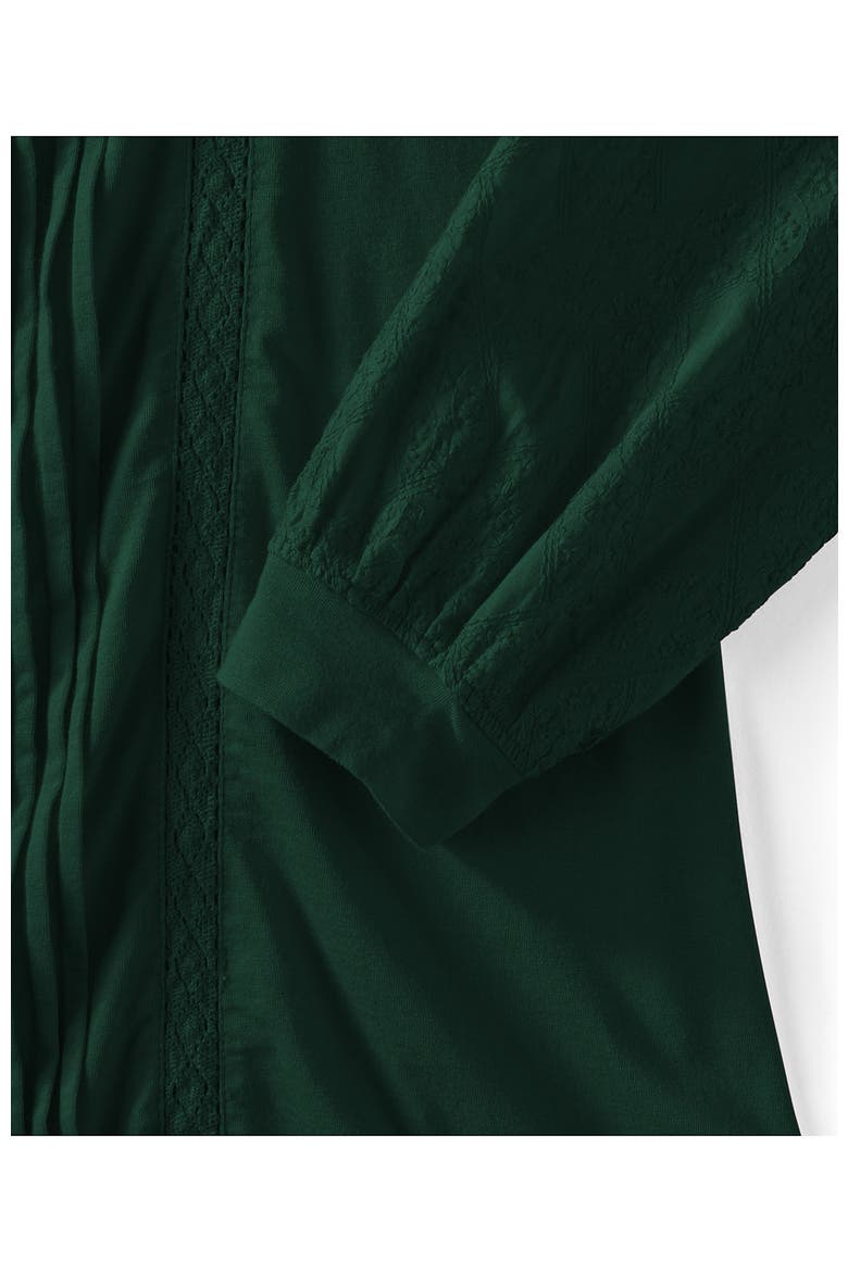 Lightweight Jersey Lace Mix Long Sleeve Pintuck Top, Alternate, color, Pine Valley