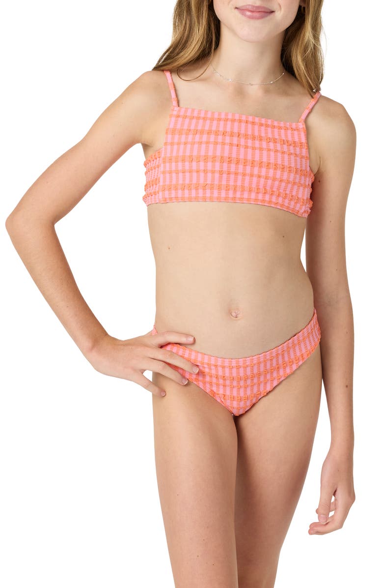 O'Neill Kids' Paradise Plaid Two-Piece Swimsuit, Alternate, color, Sachet Pink
