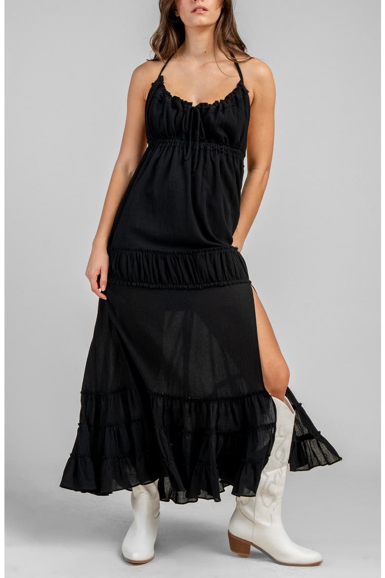 Gauze Maxi Halter Dress, Main, color, BLACK