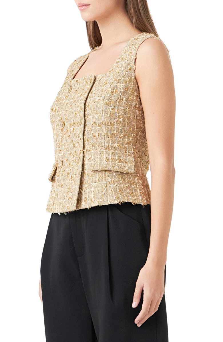 Endless Rose Sleeveless Double Breasted Tweed Top, Alternate, color, Gold