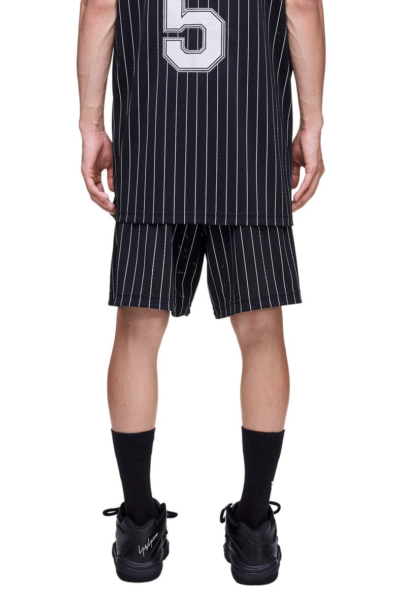 Y-3 Mesh Pinstripe Shorts, Alternate, color, Black