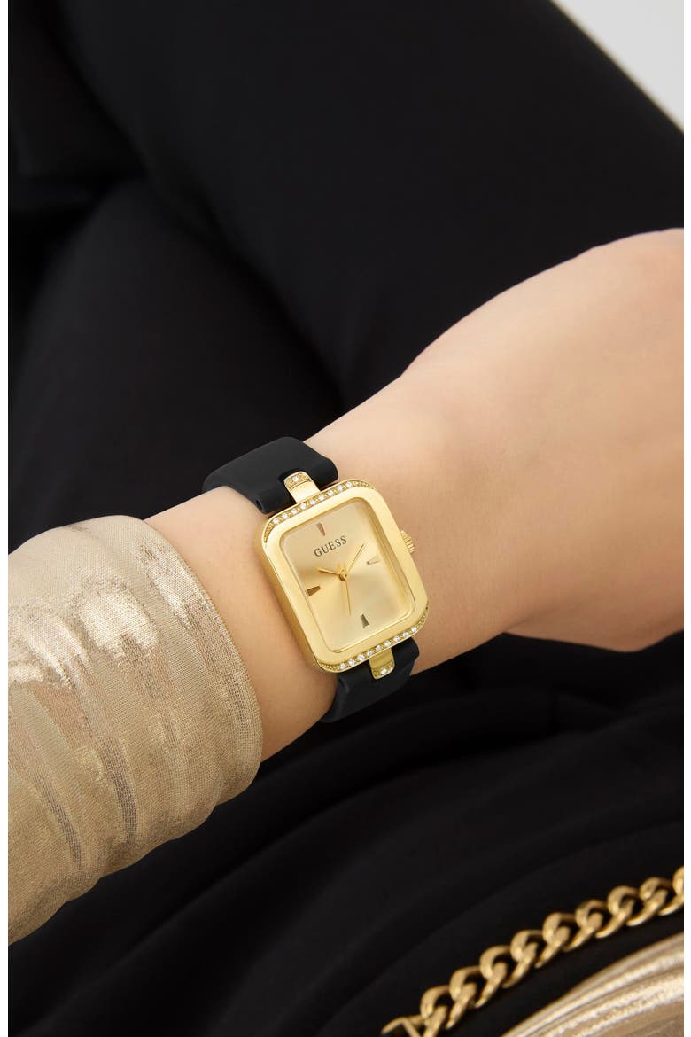 Isla Tank Silicone Strap Watch, 22mm, Alternate, color, BLACK