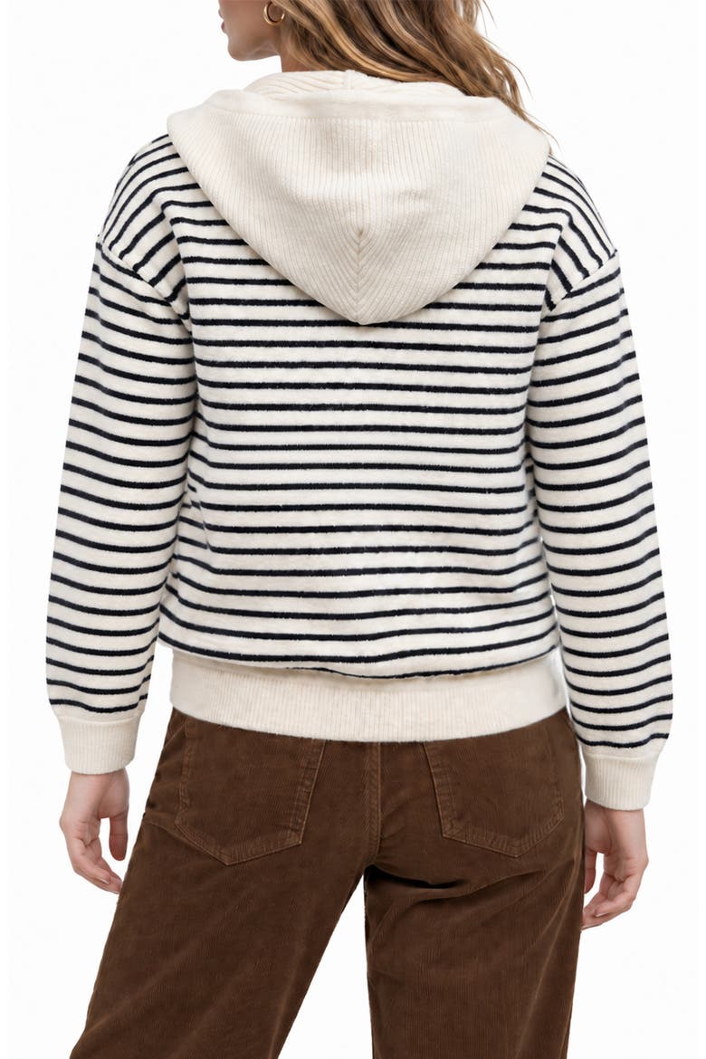 Genie Striped Hooded Bomber Sweater Jacket, Alternate, color, EGGNOG/ BLACK STRIPE