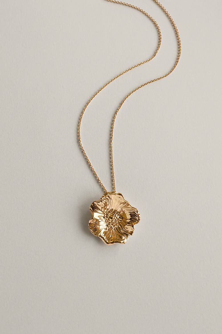 Poppy Gold Floral Pendant Necklace, Alternate, color, Gold