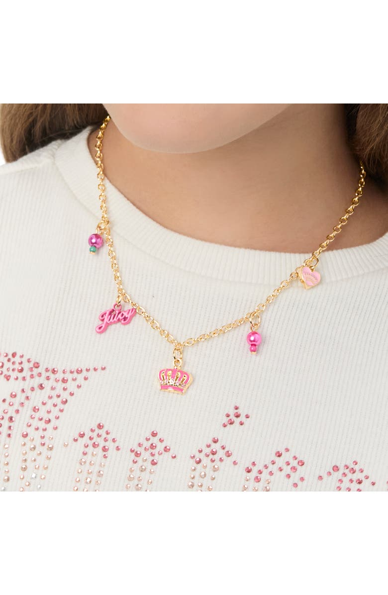 Juicy Couture Kids Crown "Juicy" Charm Necklace, Alternate, color, Gold, Pink